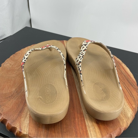 Oofos Women's Oolala Tan Sandal Leopard flora Floral Print Sz 10 - Picture 4 of 6